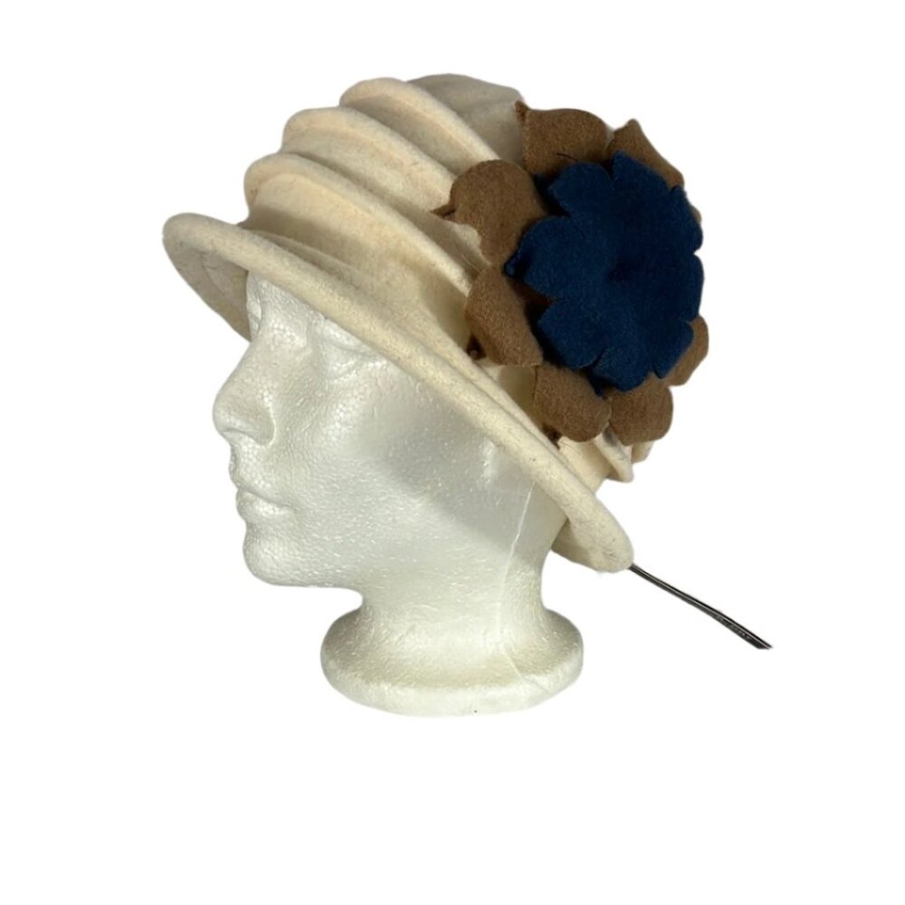 Parkhurst Womens Cloche Blue Flower Hat Lined Brim